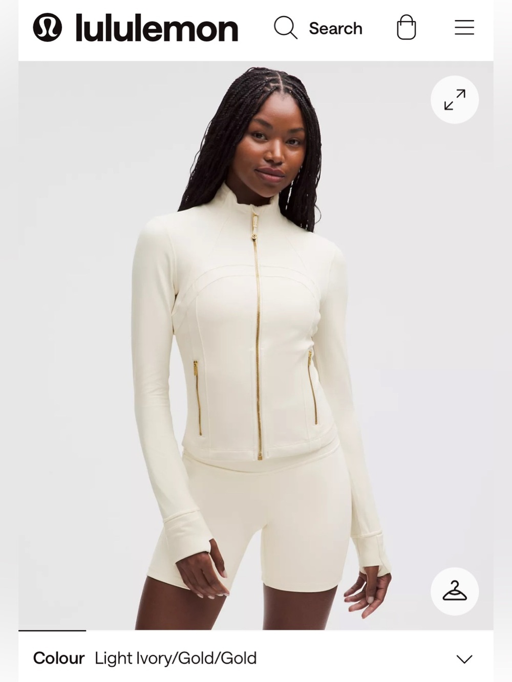 Lululemon Define Cropped Nulu Jacket Full Zip Light Ivory w/ Gold Zipper Size 4
